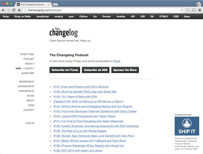 the changelog podcast among best web dev podcasts