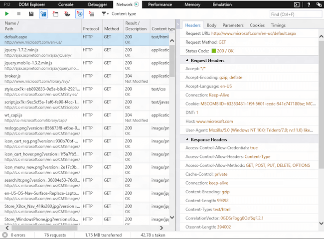 network tool microsoft edge for developers