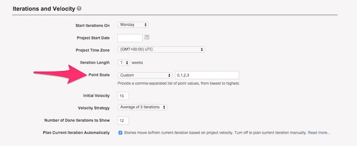 adjust point scale pivotal tracker projects