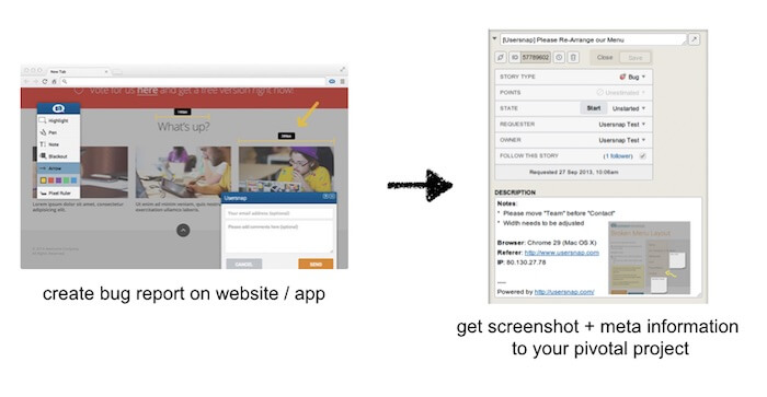 bug tracking with pivotal tracker integration from Usersnap