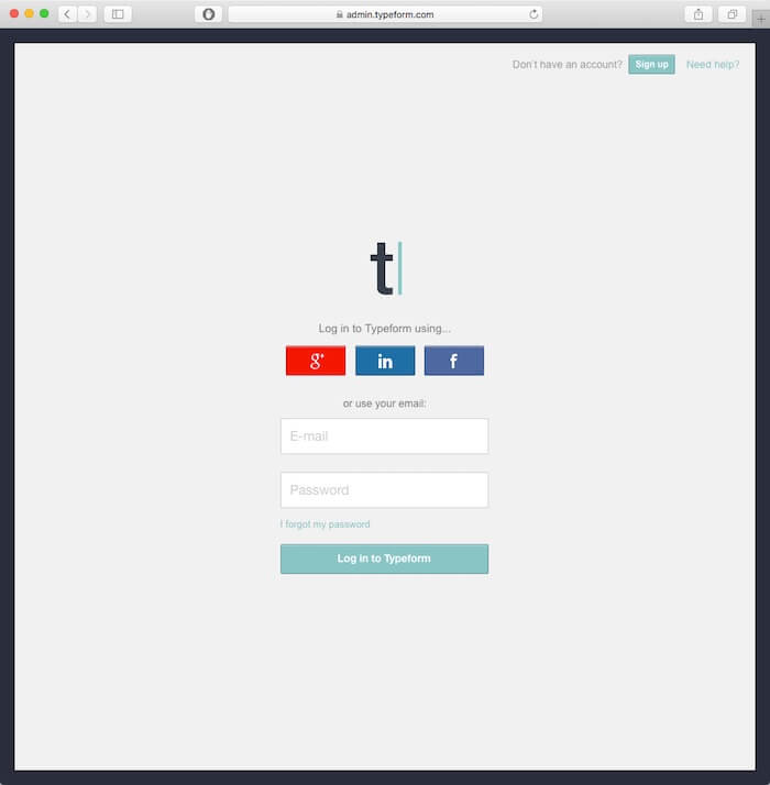 typeform login example of great web form