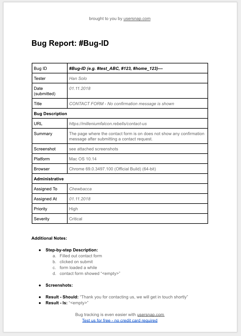 20 Bug Report Template Options that will Skyrocket your QA Process For Fault Report Template Word