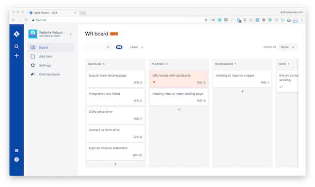 jira agility board for bug tracking