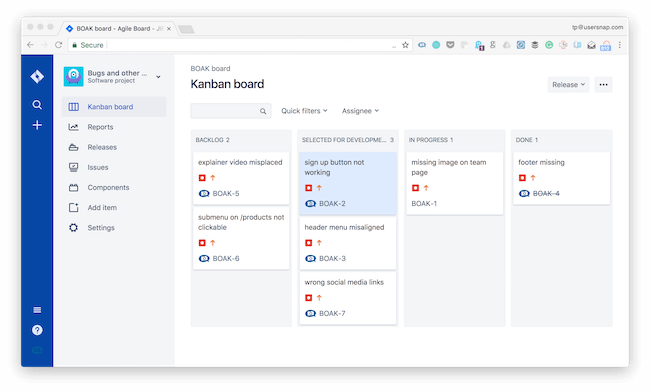 Kanban board JIRA for bug tracking