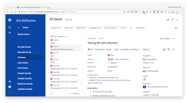 New JIRA experience for bug tracking