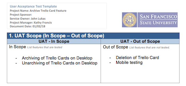 UAT scope