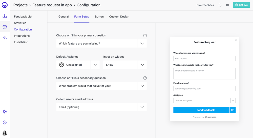 Usersnap configuration for a feature request widget - Usersnap blog