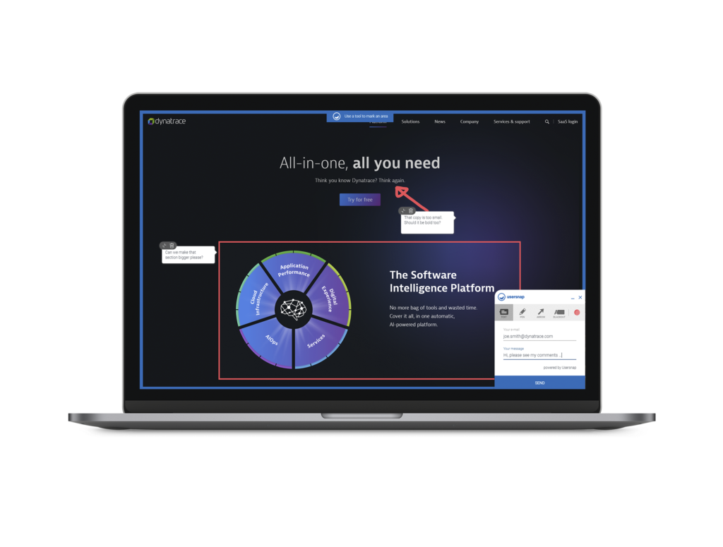 Dynatrace chooses Usersnap's website feedback widget to collect screen captures from 200+ stakeholders