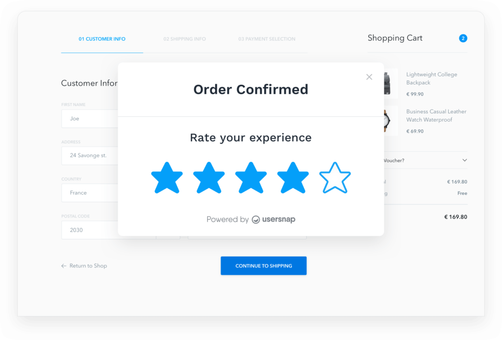 Rate satisfaction of customers after purchase