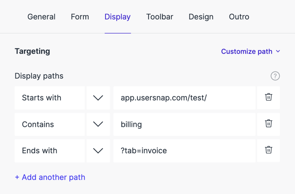 Display rules path targeting example