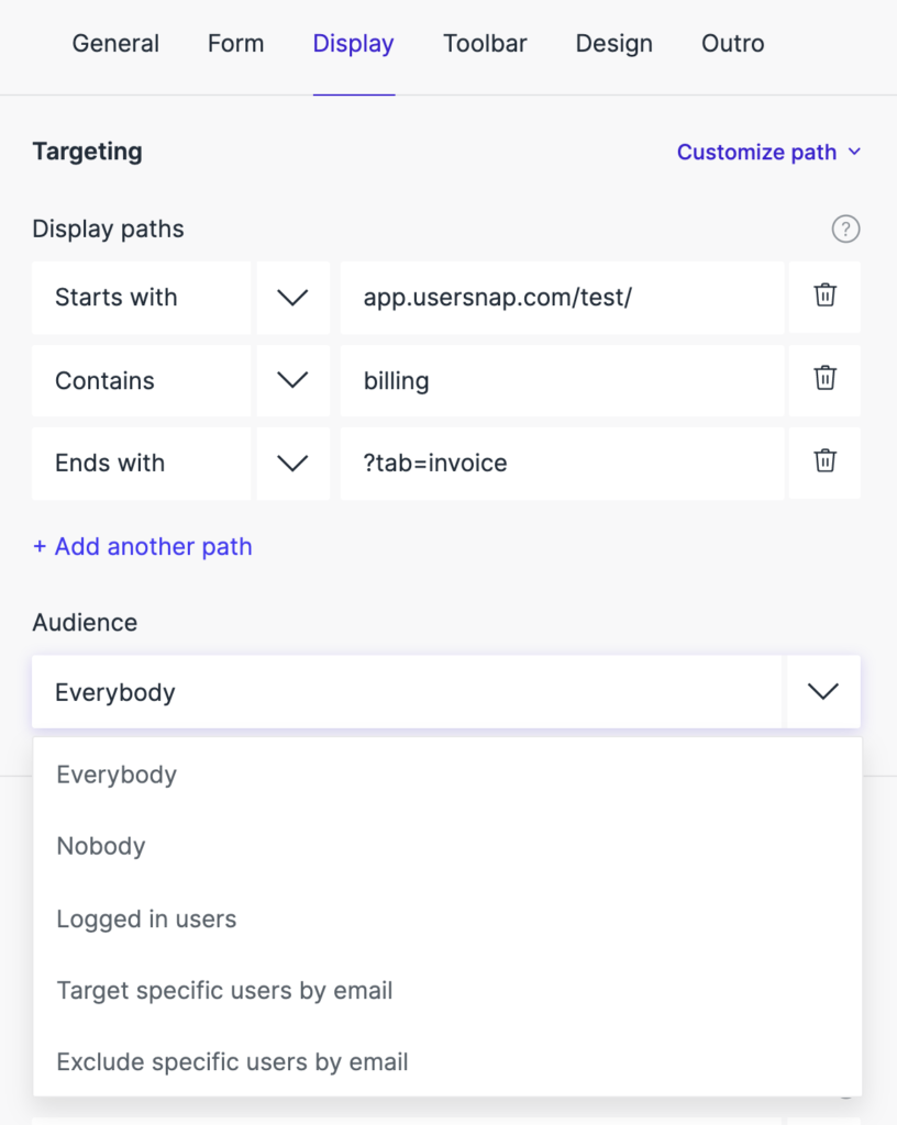 Display rules audience targeting example