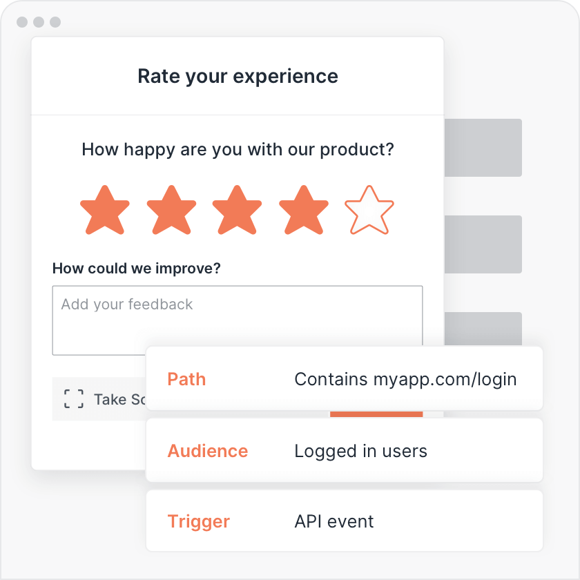 customer satisfaction feedback widget that pops up after specific events