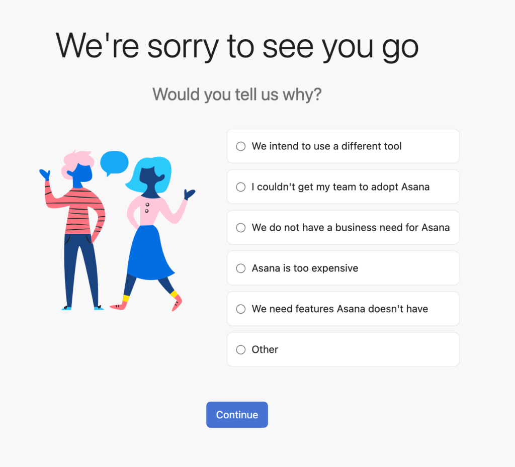 Asana user-friendly exit survey