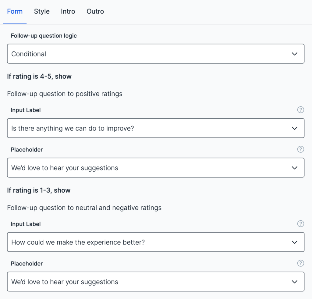 Configuring the skip logic functionality in Usersnap dashboard