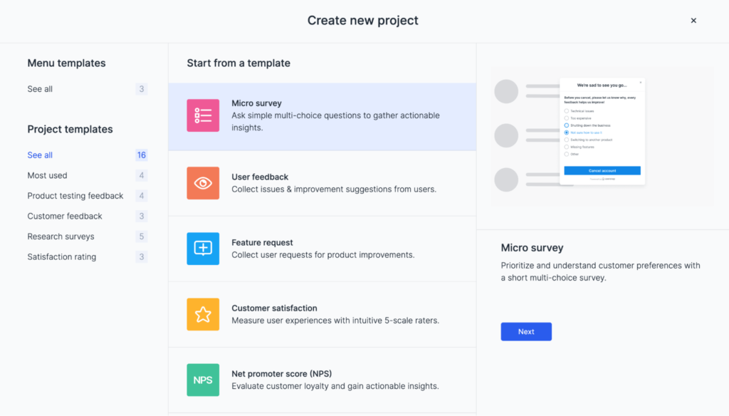 Usersnap microsurveys can be used like a Typeform alternative