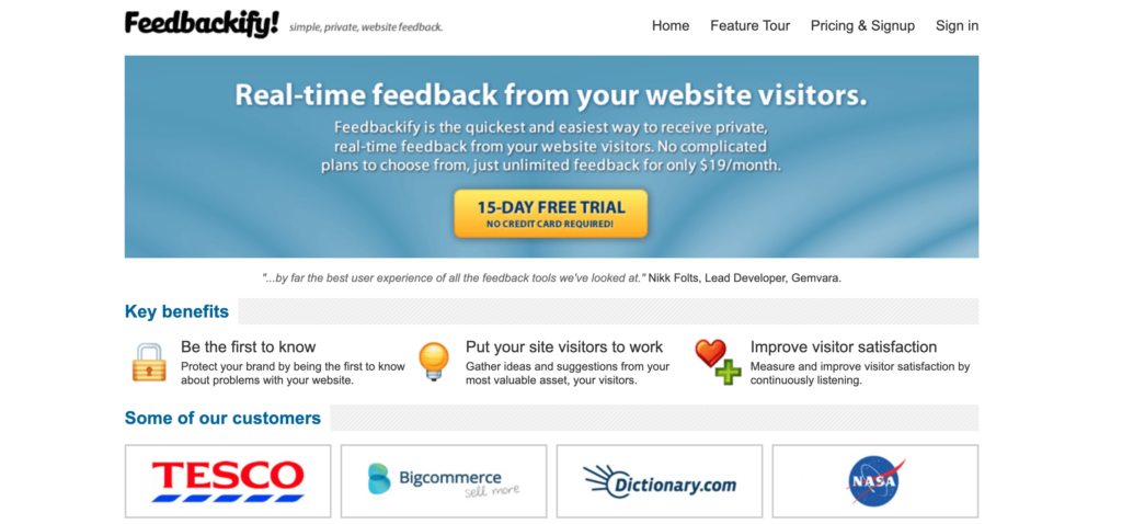 Website feedback tool: Feedbackify