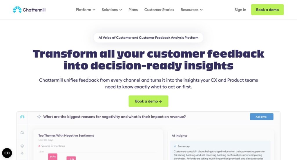 chattermill feedback analytics software website
