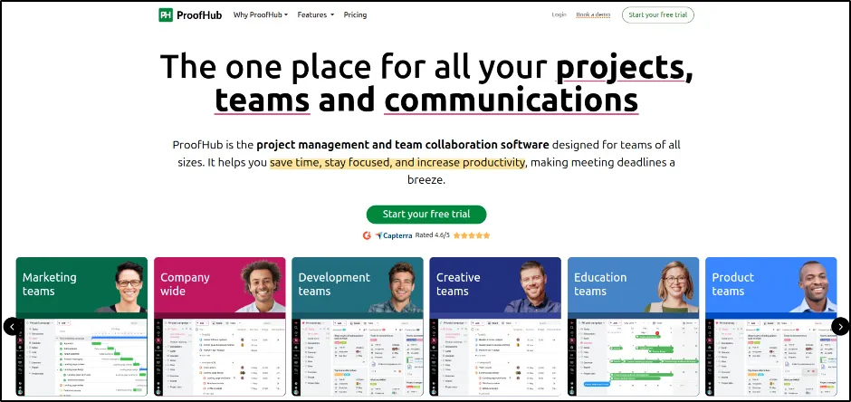 ProofHub project management software homepage